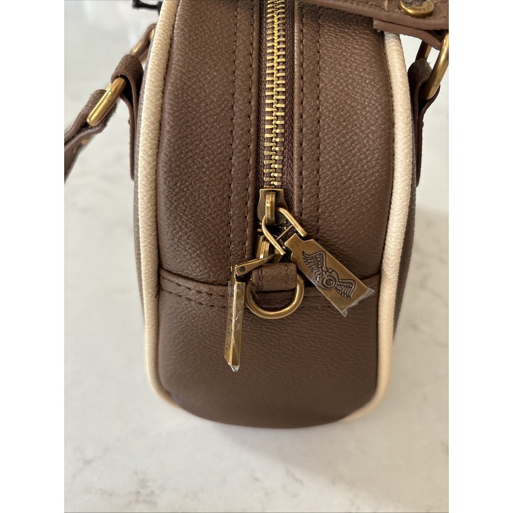 Von Dutch Brown Bowler Top Handle Bag Logo Accent Zip Closure Crossbody Strap - Picture 5 of 7